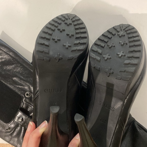 Guess Hearne Black Leather Knee-High Stiletto Boots Size 7.5 calf panel - Picture 13 of 16